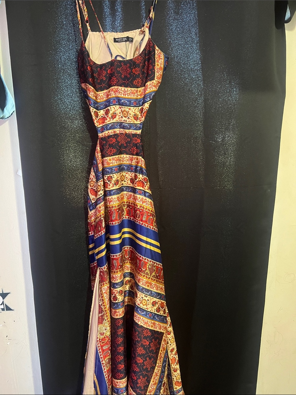 Nasty Gal Red, Blue & Gold Striped Paisley Maxi Dress